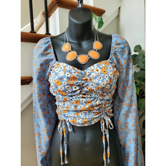 Madden Nyc Tops - Madden Nyc Women Floral Polyester Sweetheart Neck Long Sleeve Top Blouse Size L